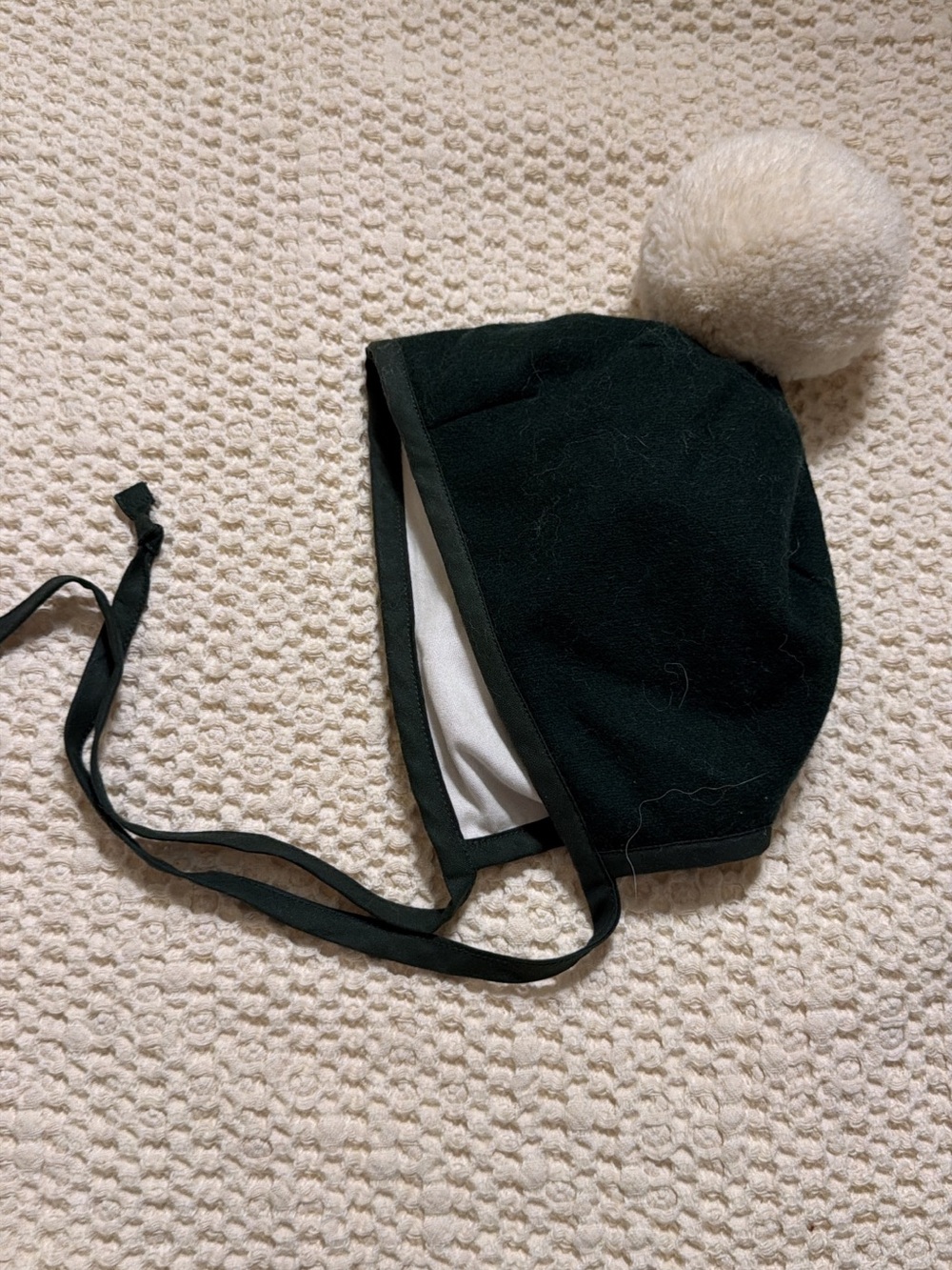 Kids Black Pom-Pom Tie Hat
